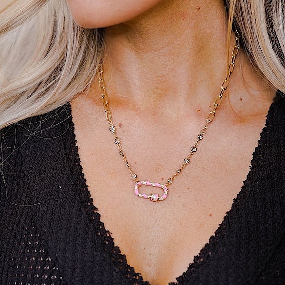🆕🌿🩷TREASURE JEWELS:PINK Gold Striped Clip Charm Chain 🌿SEE VIDEO🌿